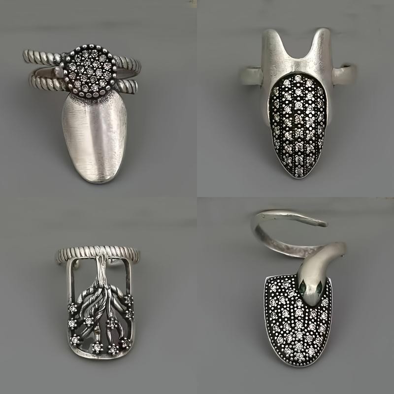 Elegant Nail Ring 4 Pack Set Adjustable Opening Size for Daily Wear, Party, Gift