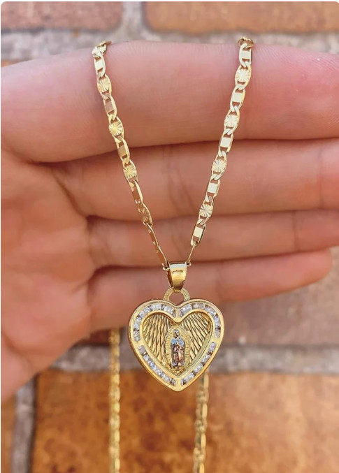 CZ Virgen de Guadalupe Necklace Virgin Mary Charm for Womens Valentino Chain