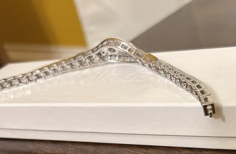Silver Sapphire Blue CZ & Diamond CZ Art Deco Art Nouveau Inspired Bracelet NWT