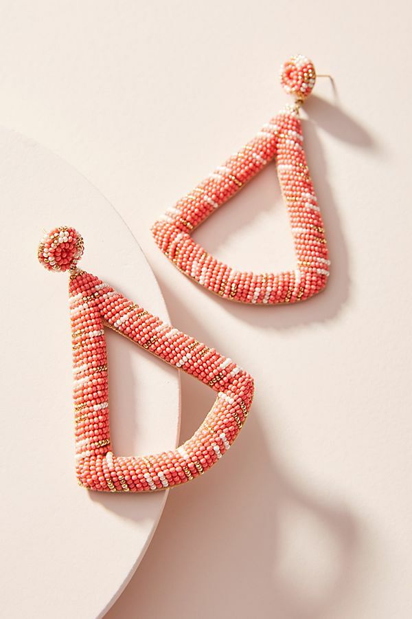 Anthropologie Deepa Gurnani TRIANGLE Coral Pink Beaded Earrings NEW! FREE Ship