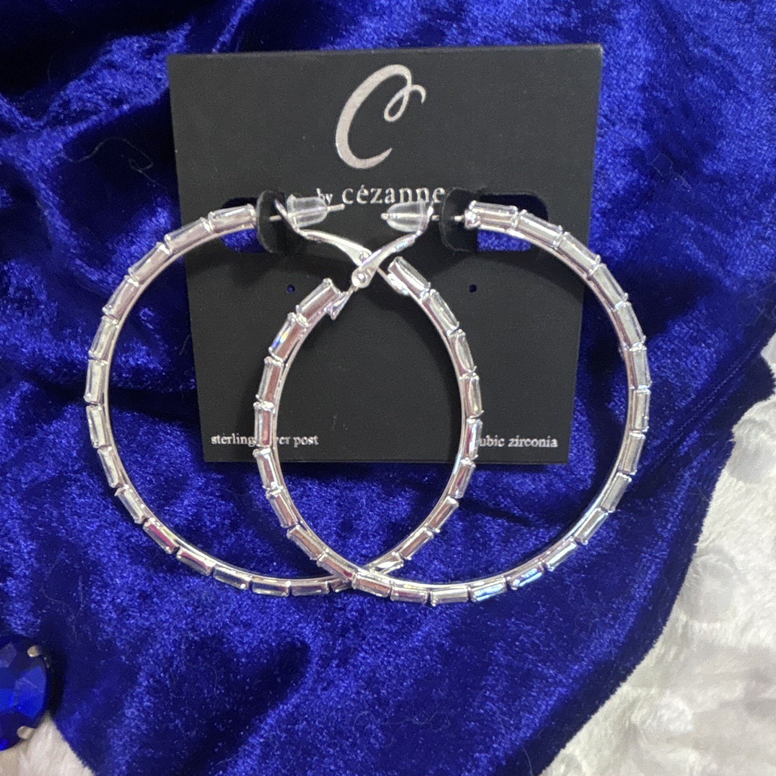 Cezanne Silver Tone Clear Cubic Zirconia Baguette Hoop Earrings Latch Back