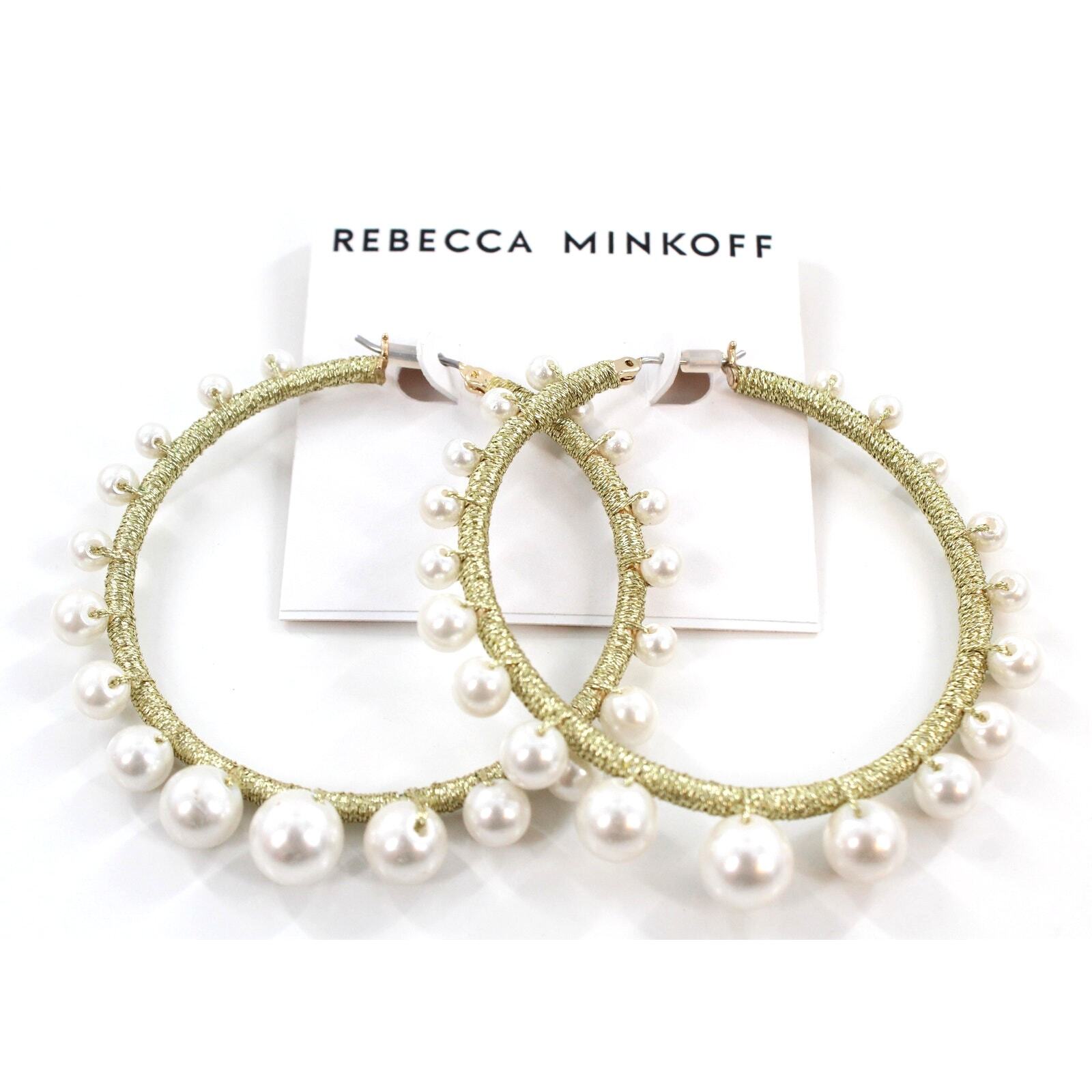 Rebecca Minkoff Gold Tone Morocco Pearl Hoops $48 Tags #RM339