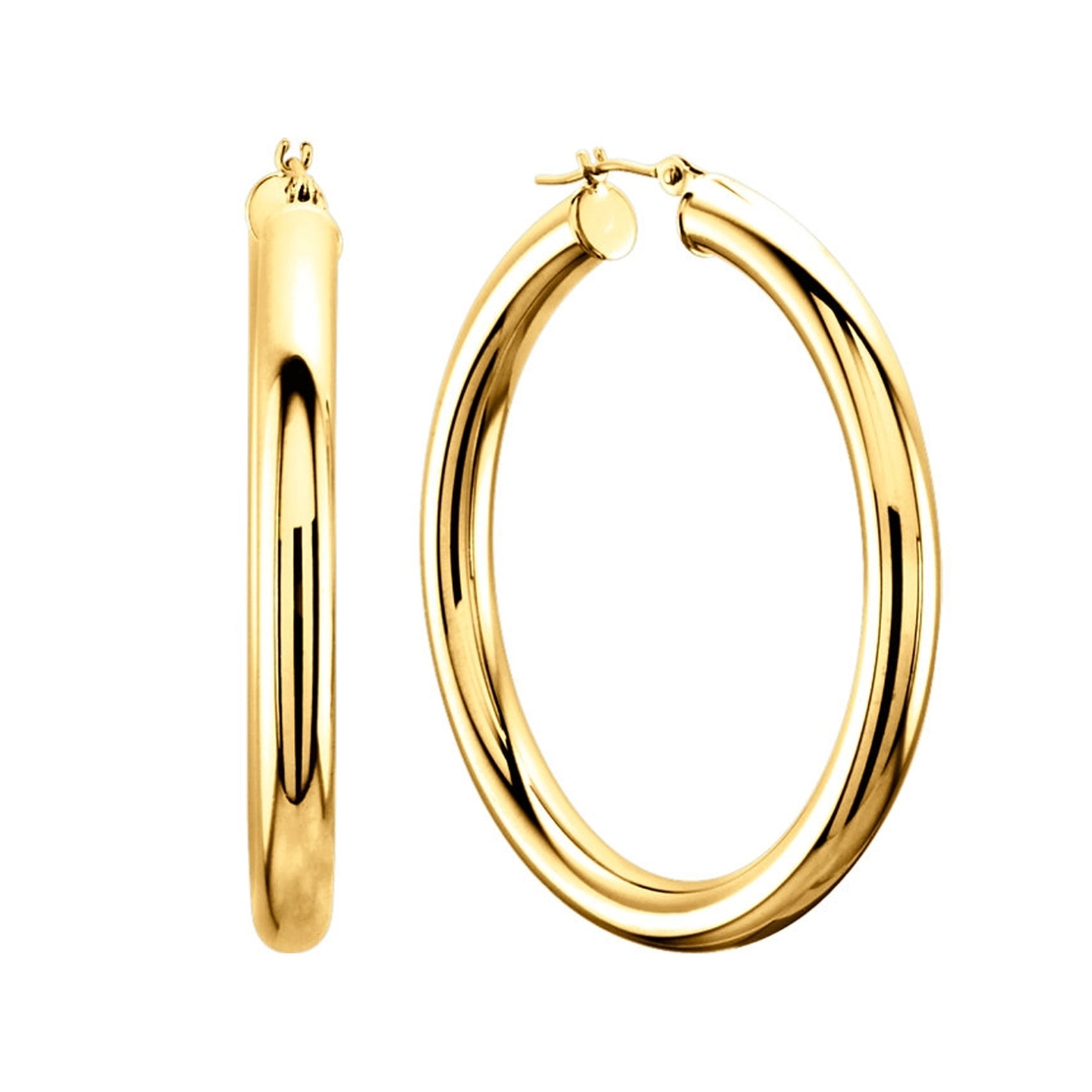 10k Yellow Gold 3mm Shiny Round Tube Hoop Earrings, Diameter 15mm
