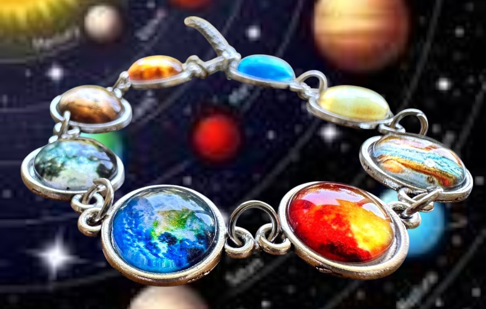 Solar System Bracelet New Planets Earth Universe Moon Sky Lobster Hook Closure