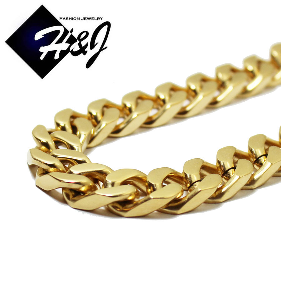 36″MEN’s Stainless Steel HEAVY WIDE 11x5mm Gold Plated Cuban Curb Chain Necklace