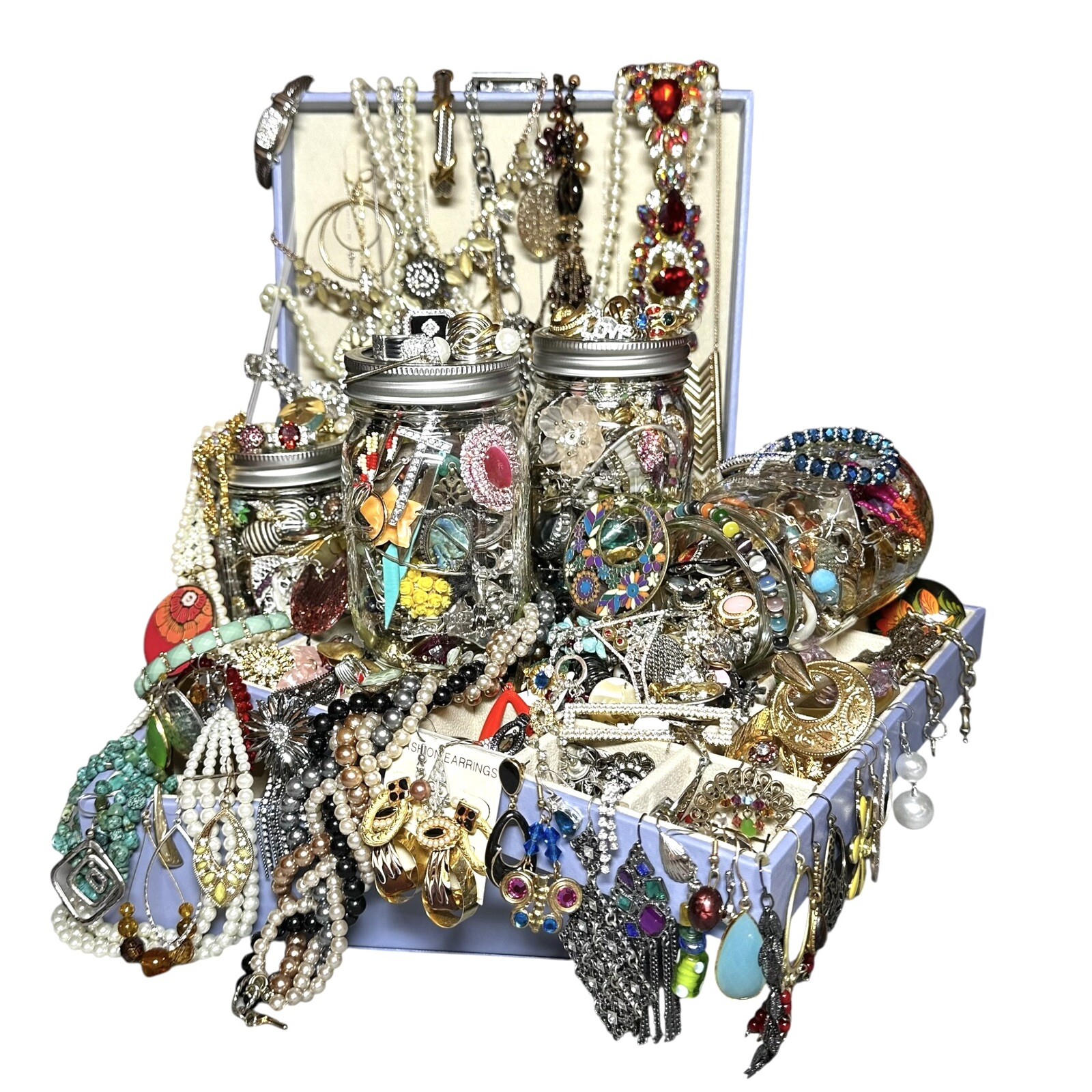 GIFT 16 oz Mason Jar Mystery Lot Surprise Box Jewelry Necklaces Tik Tok Mixed