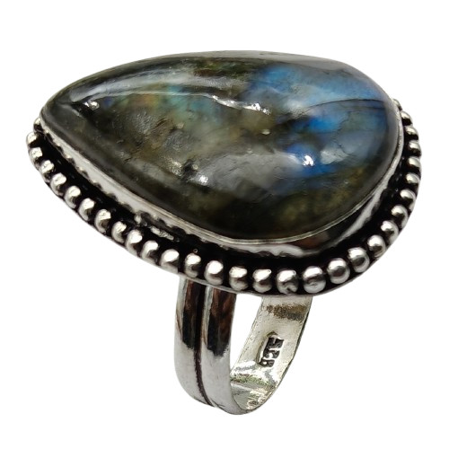 Labradorite Natural Gemstone Antique Silver Plated Ring US Size-9 A 946