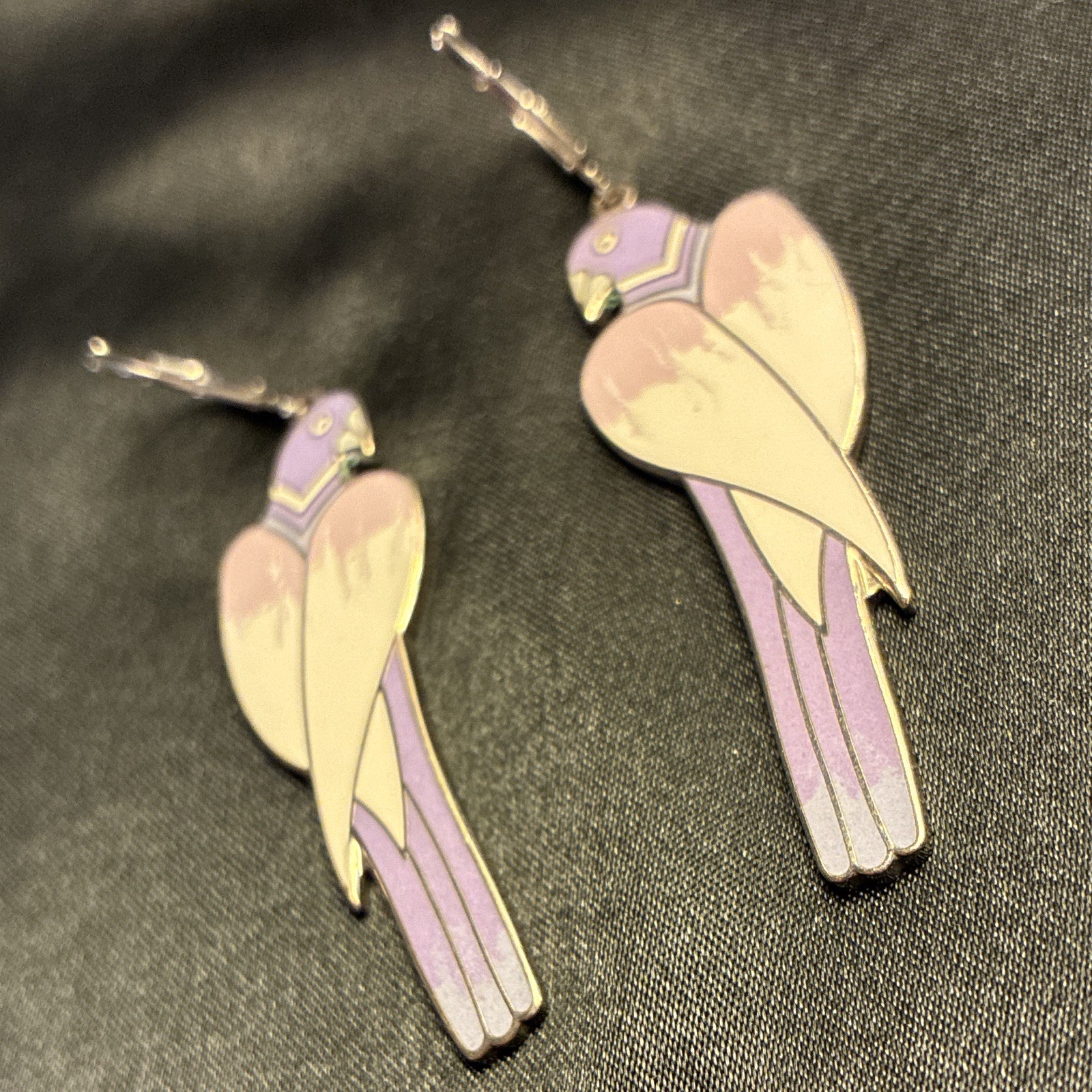 Laurel Burch Cezanne Purple Pink White Enamel Bird Dangle Earrings