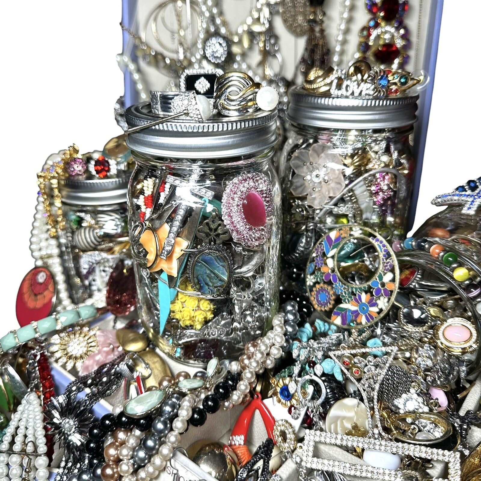 GIFT 16 oz Mason Jar Mystery Lot Surprise Box Jewelry Necklaces Tik Tok Mixed