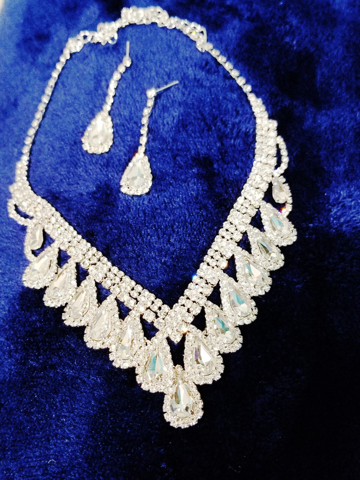 Clear Rhinestone Necklace Earring Set Bridal Prom Pageant Statement Drag Queen