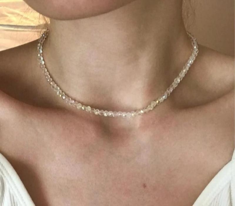 Stylish White & Multicolored Women’s Aurora Borealis Crystal Choker Size 36 Cm