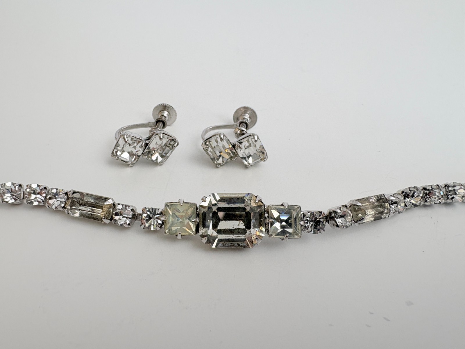 VTG 6.5″ Emerald Cut Cubic Zirconia Bracelet with Emerald Cut CZ Earrings Set