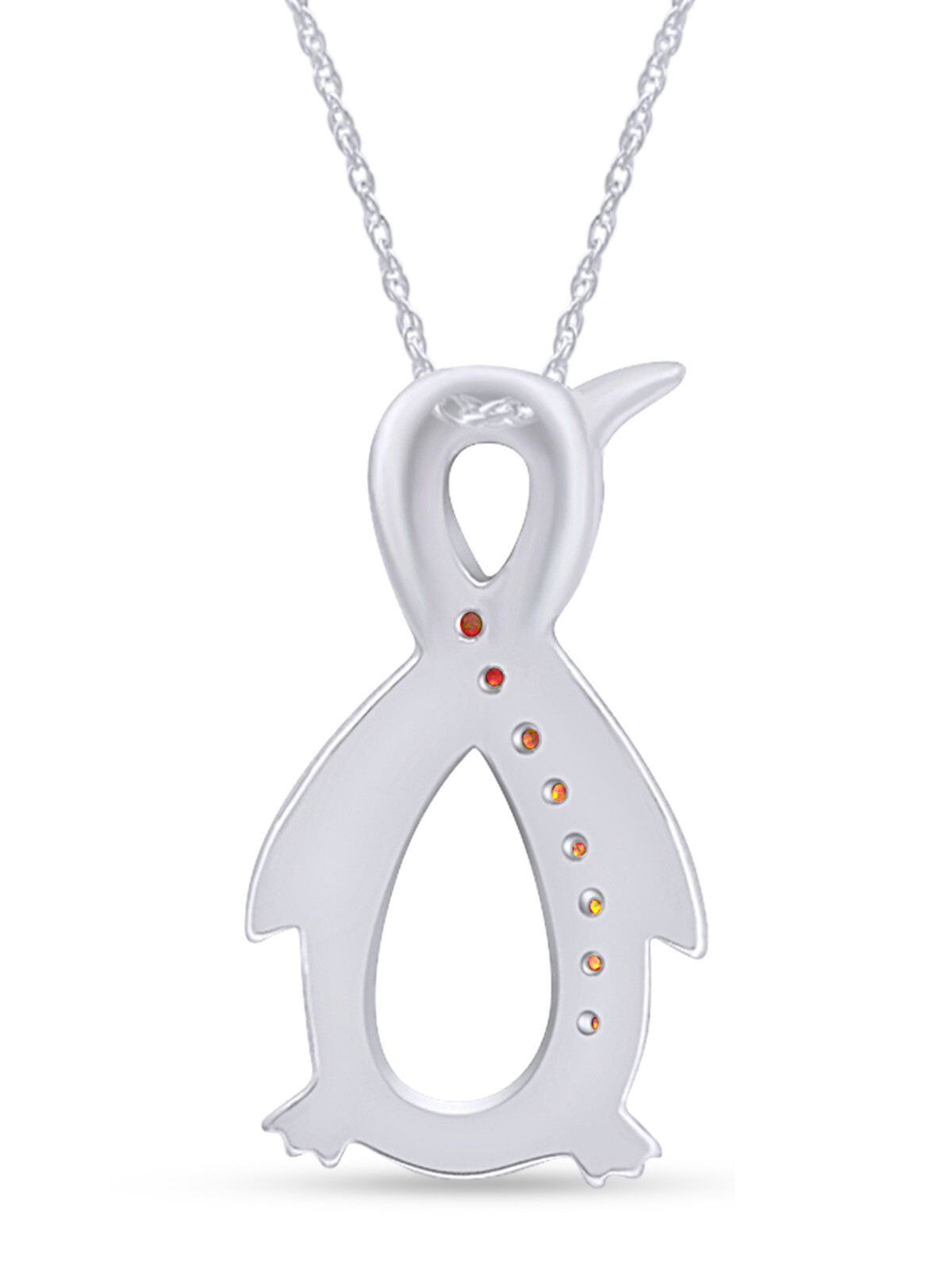 Penguin Infinity Pendant Necklace Simulated Birthstone 14K White Gold Plated