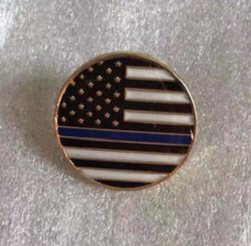 USA POLICE THIN BLUE LINE ROUND Motorcycle Hat Cap lapel Pin