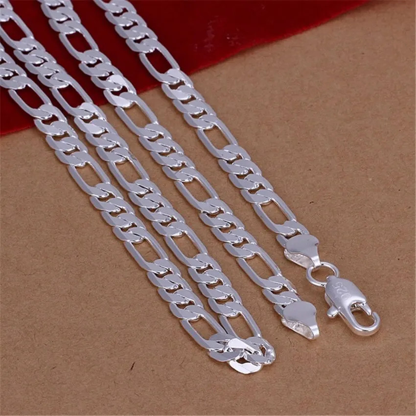 Sterling silver 925 Necklace Fashion high quality Mens 6MM flat chain jewelry
