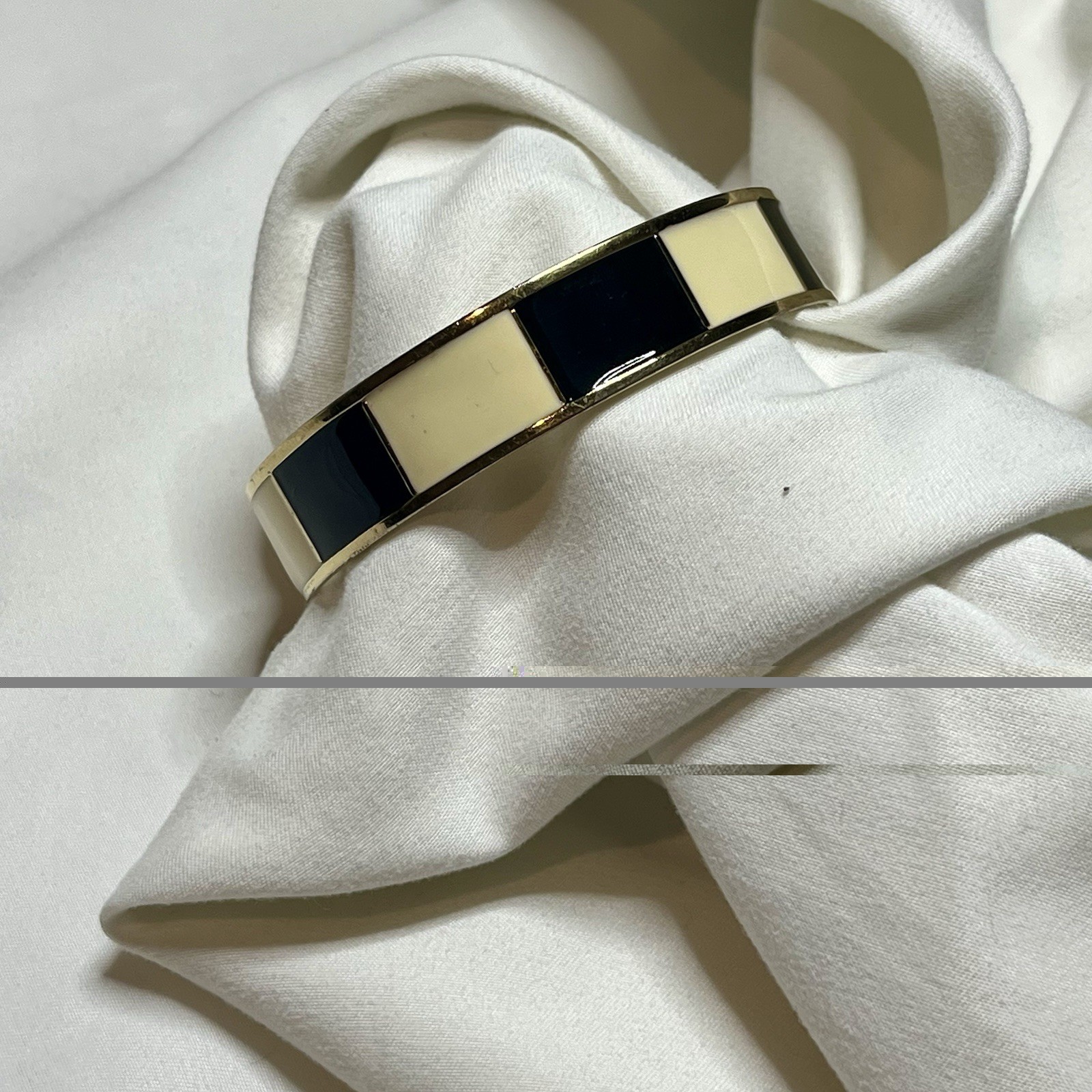 J Crew White/cream And Black Gold Tone Bangle