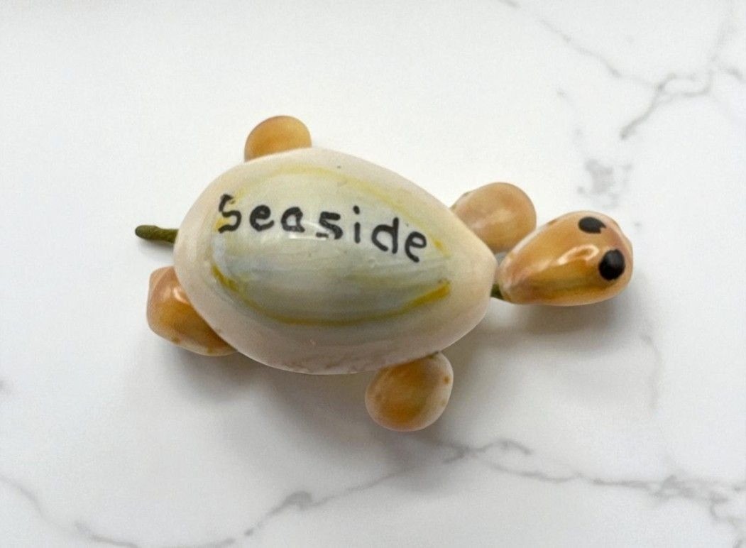 Vintage Sea Shell Turtle Brooch Seaside Souvenir Pin Beach Boho Glossy