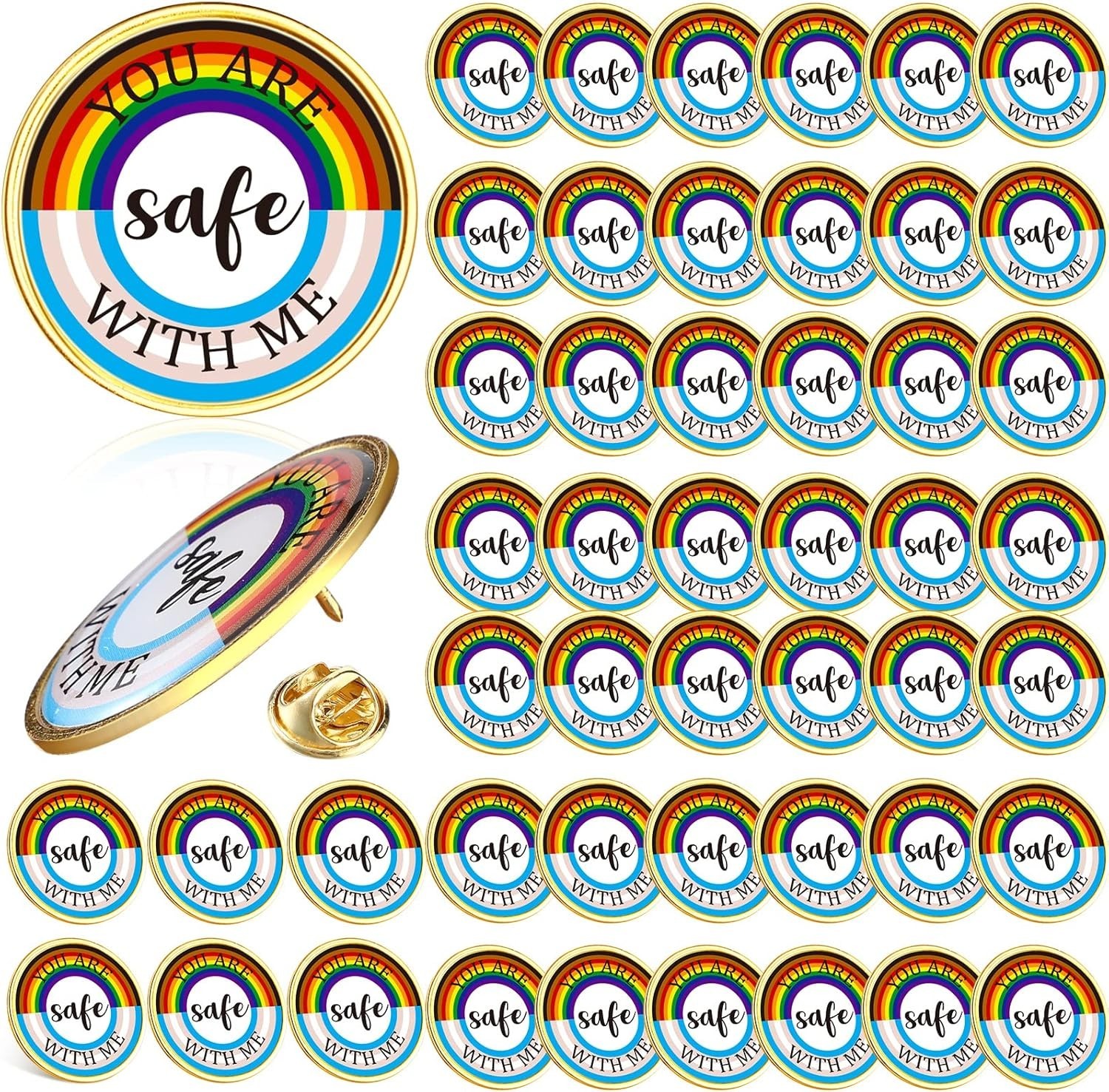 Expressive Rainbow Pins – ‘You Are Safe with Me’ Brooches in Bulk (200 pcs)