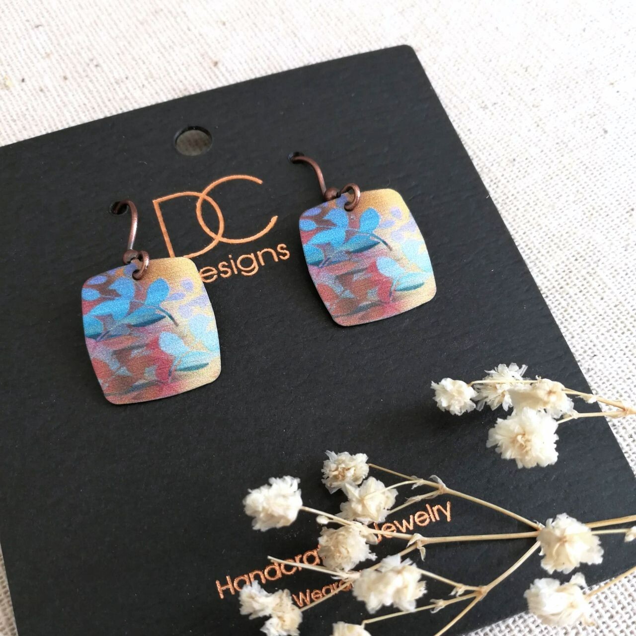 DC Designs Abstract Foliage Small Square Earrings in Multicolor 30NS Unique Gift
