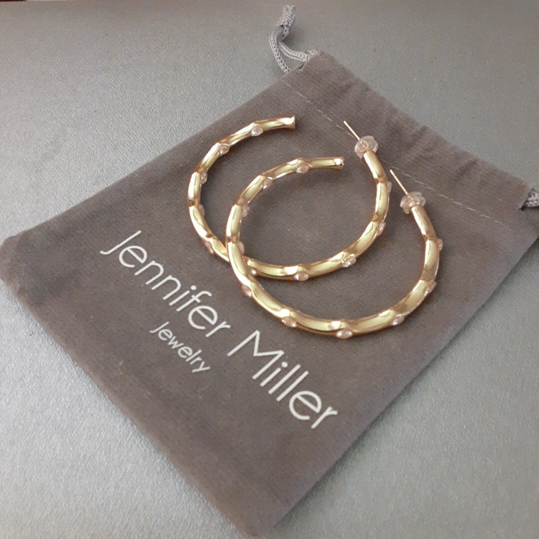 Jennifer Miller Gold Tone 925 Sterling Silver & Cubic Zirconia Hoop Earrings