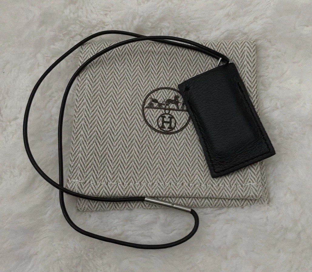 HERMÈS Pendant Symbol Amour Necklace Silver Tone Leather Cord With Dust Bag