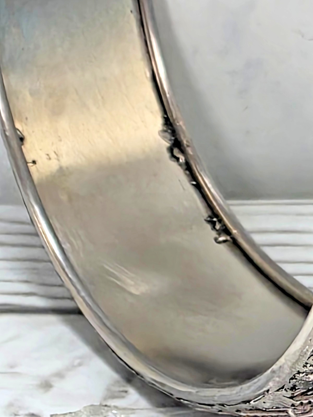 Silver Plated Bangel ‘Knitted/Braided’ Look, Non-Closure Bracelet 2.75″ x 1″