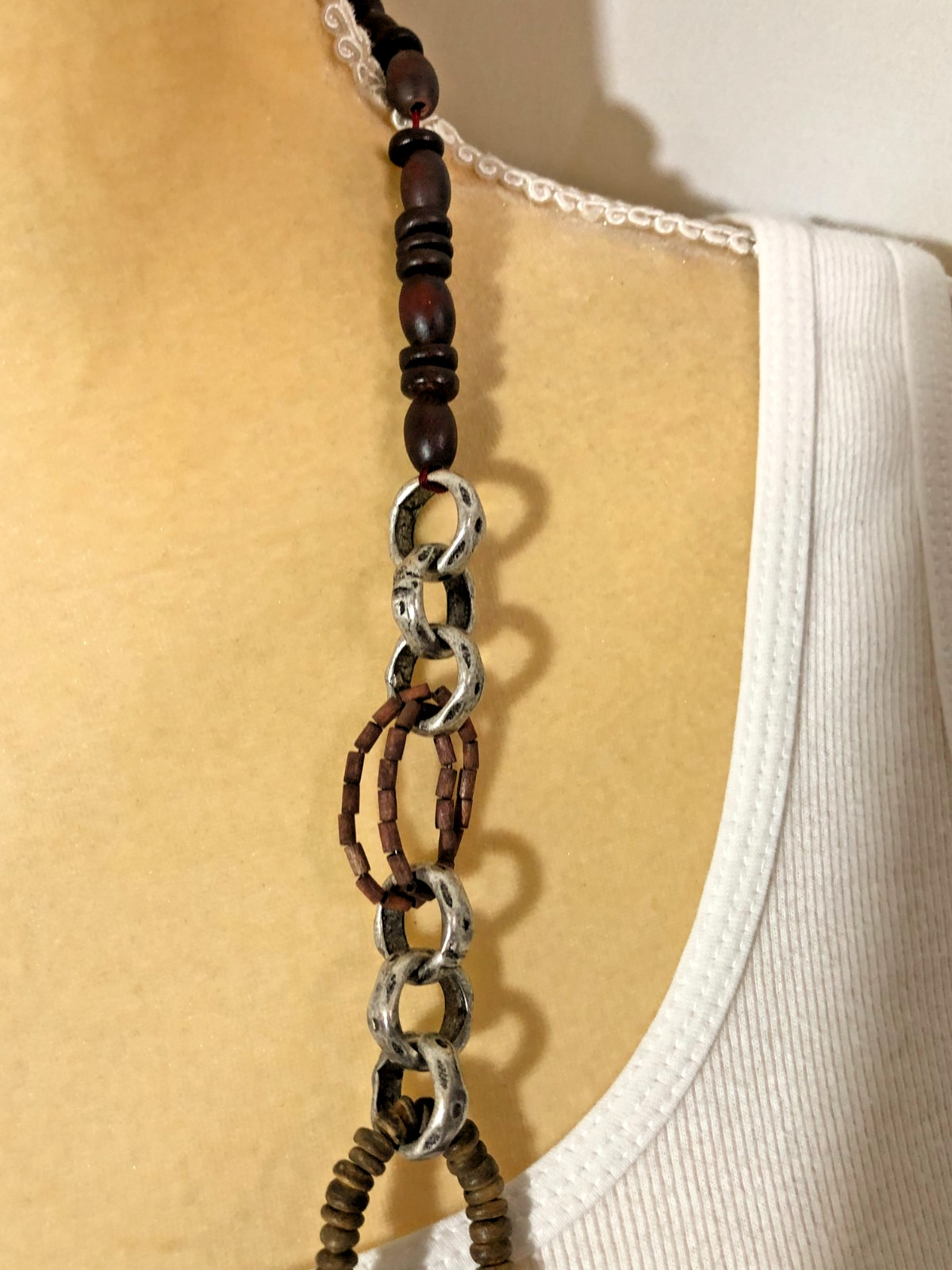 Lucky Brand Necklace Statement Chain Wood Multi Gemstone Belt – 36 in Length