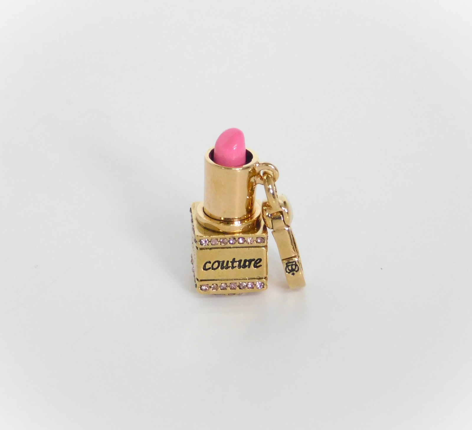 Juicy Couture 2006 Gold Plated Lipstick Charm Pink Crystals Accents YJRU0871