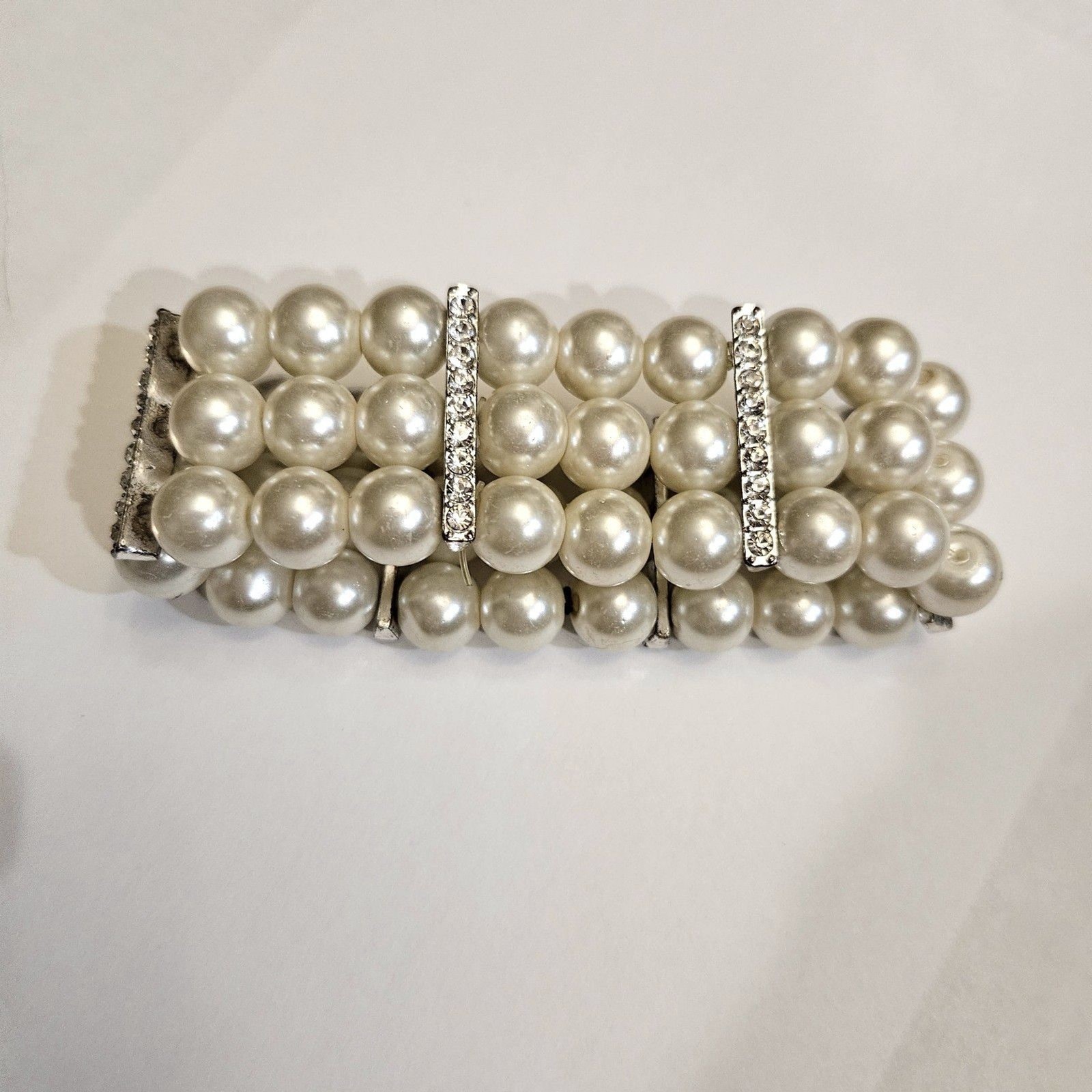 Faux Pearl & Rinestone Stretch Bracelet 18cm 7in Costume Jewlery Set Stones