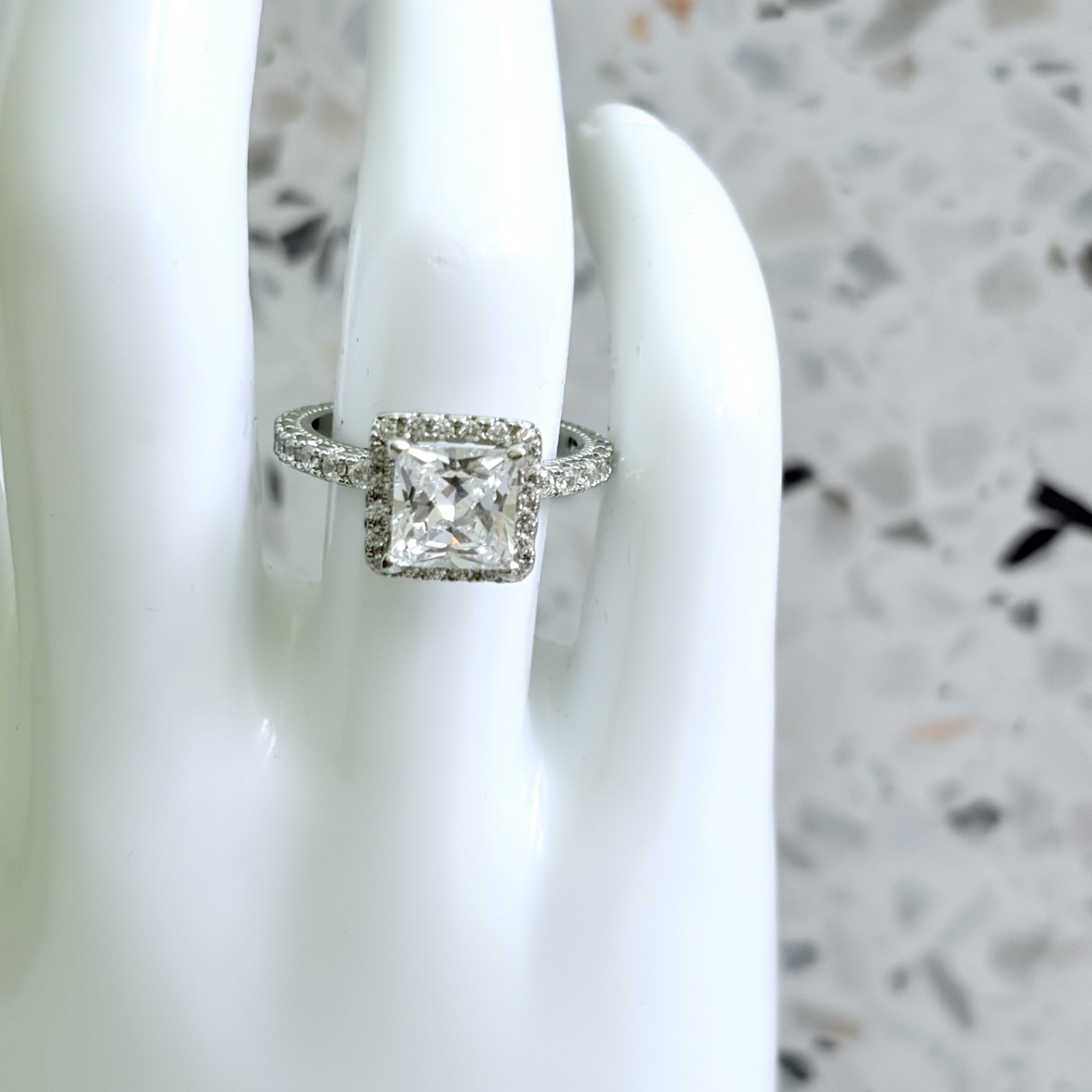 2.5 CT Princess Cut 14k White Gold 925 Sterling Halo Pave Set Women’s Ring