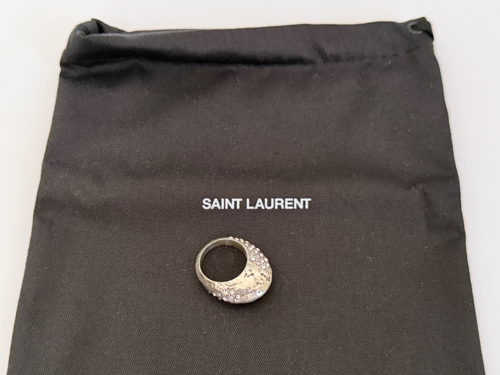NWT Saint Laurent YSL Crystal Molten Bumpy Silver Brass 3D Dome Band Ring 6 $895