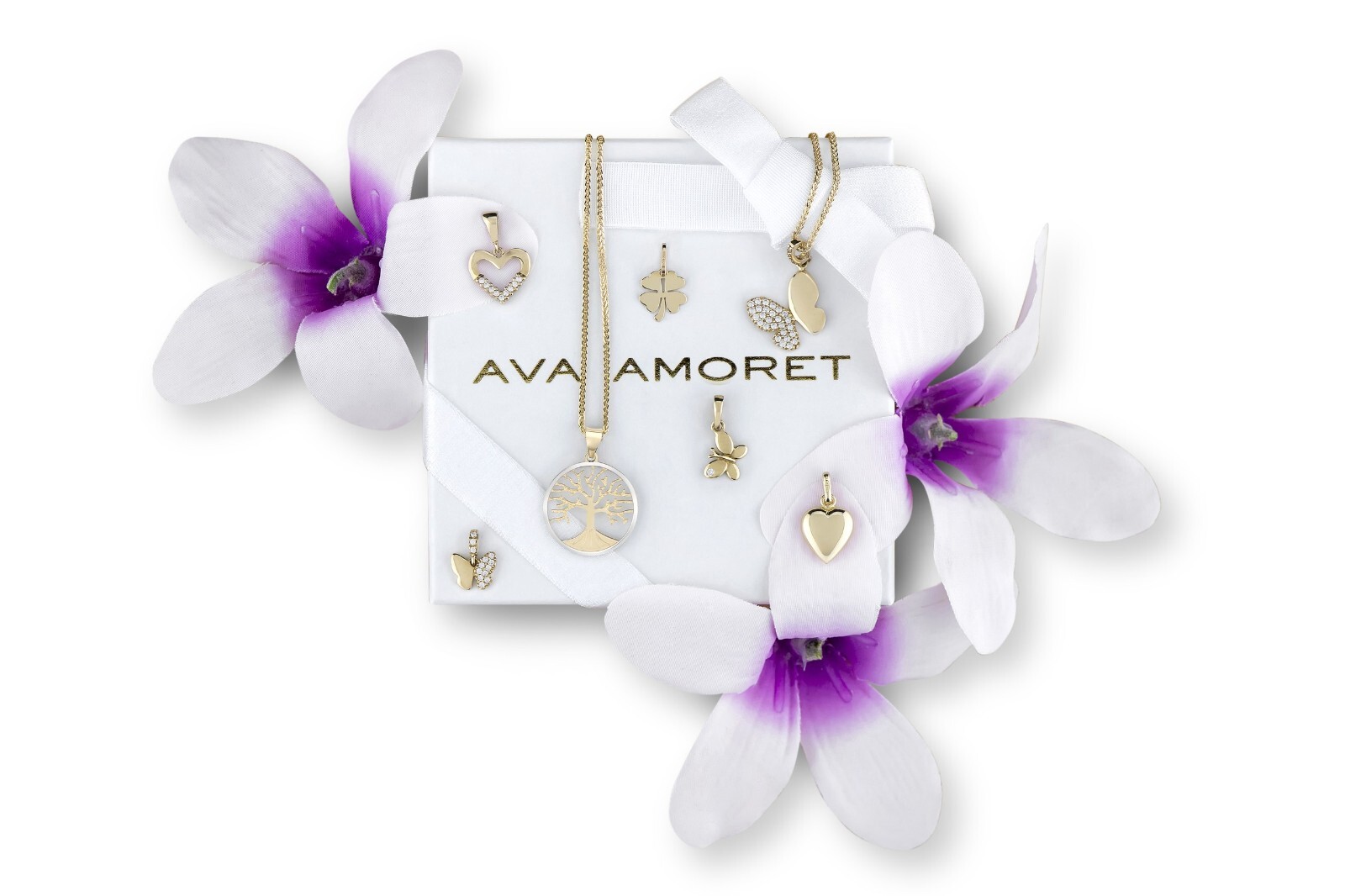 14K Solid gold necklace butterfly with cubic zirconia for women gift