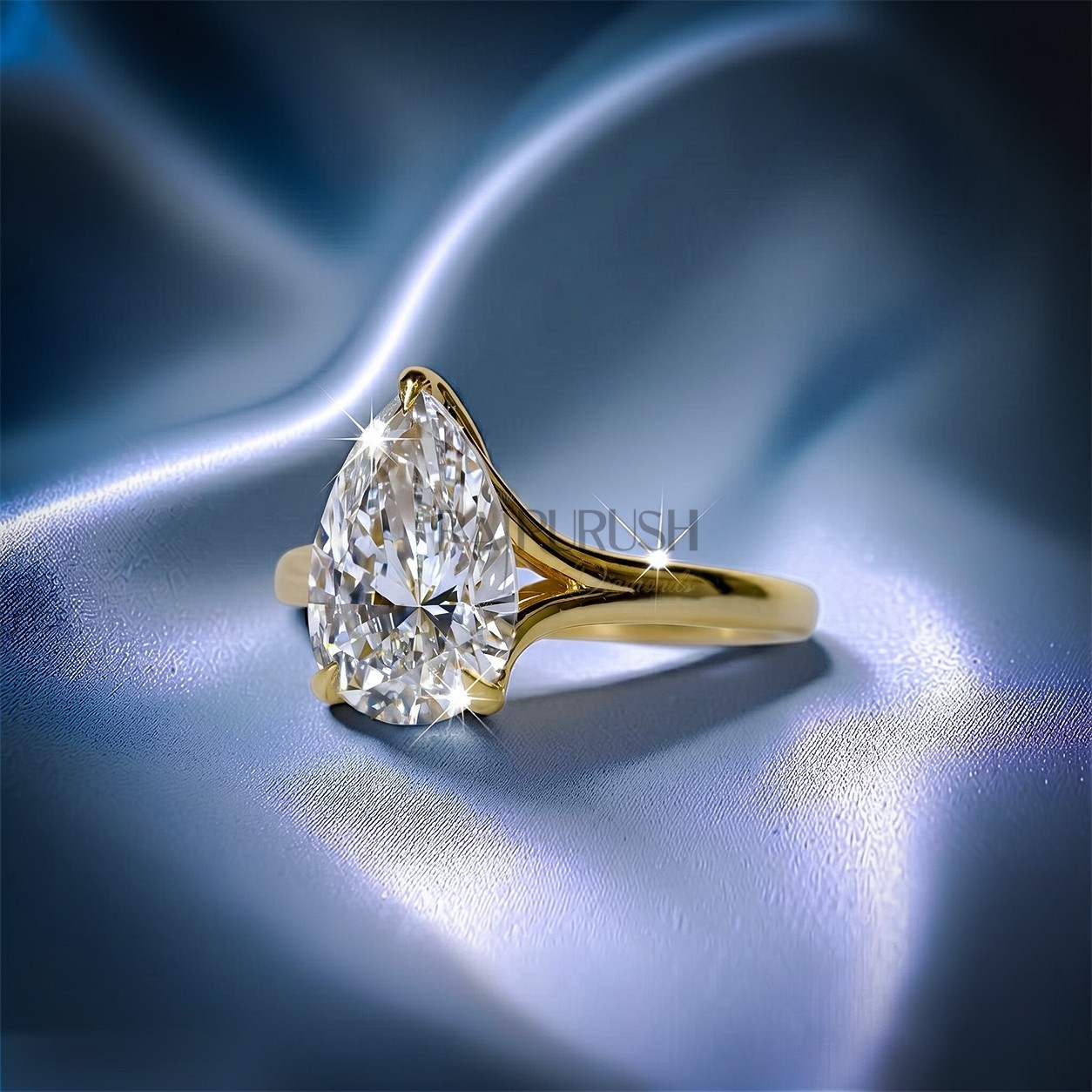 1CT Pear Moissanite Solitaire Engagement Ring 14K Yellow Gold Plated 925 Silver