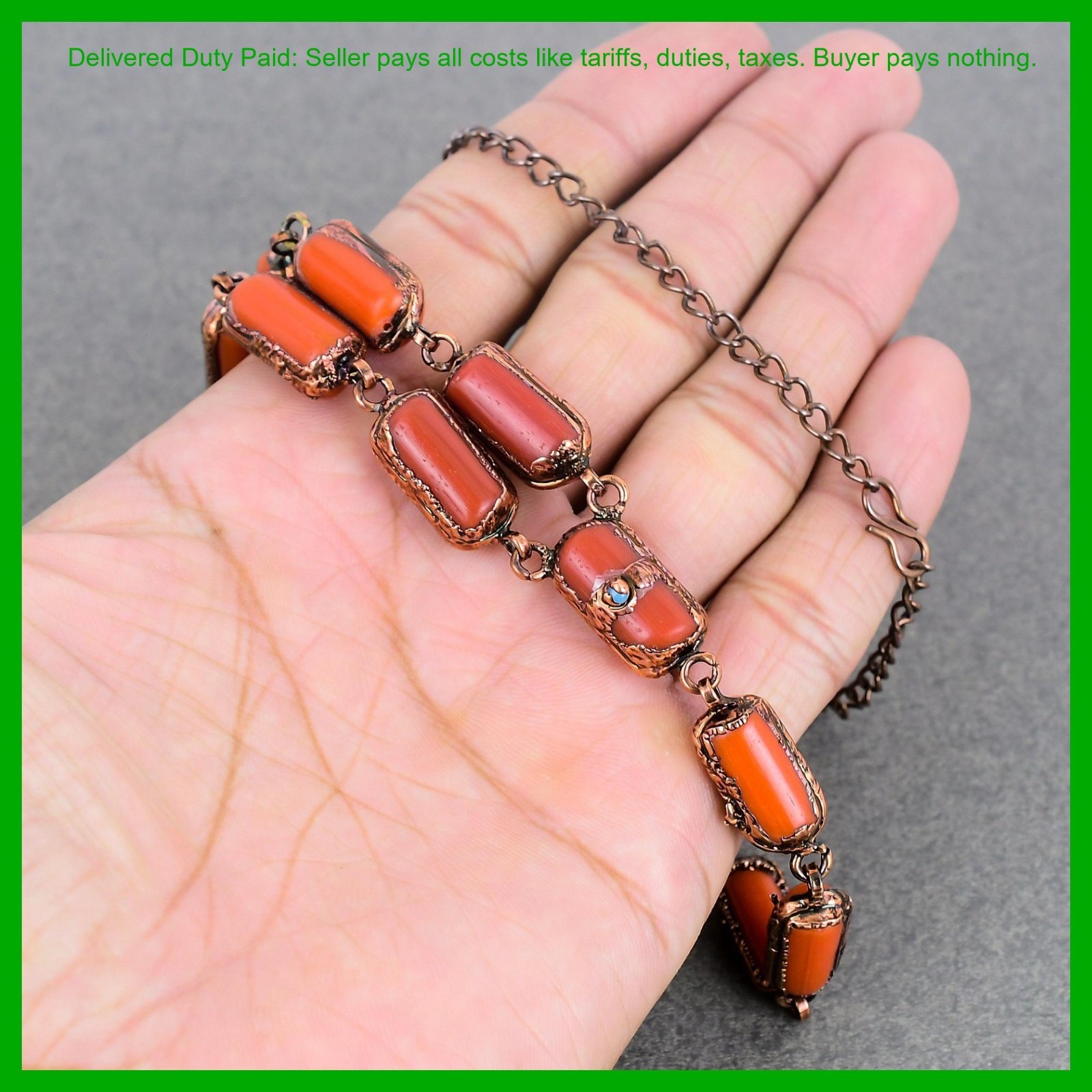 Natural Red Coral Turquoise Copper Electroformed Chain Birthday Necklace Jewelry