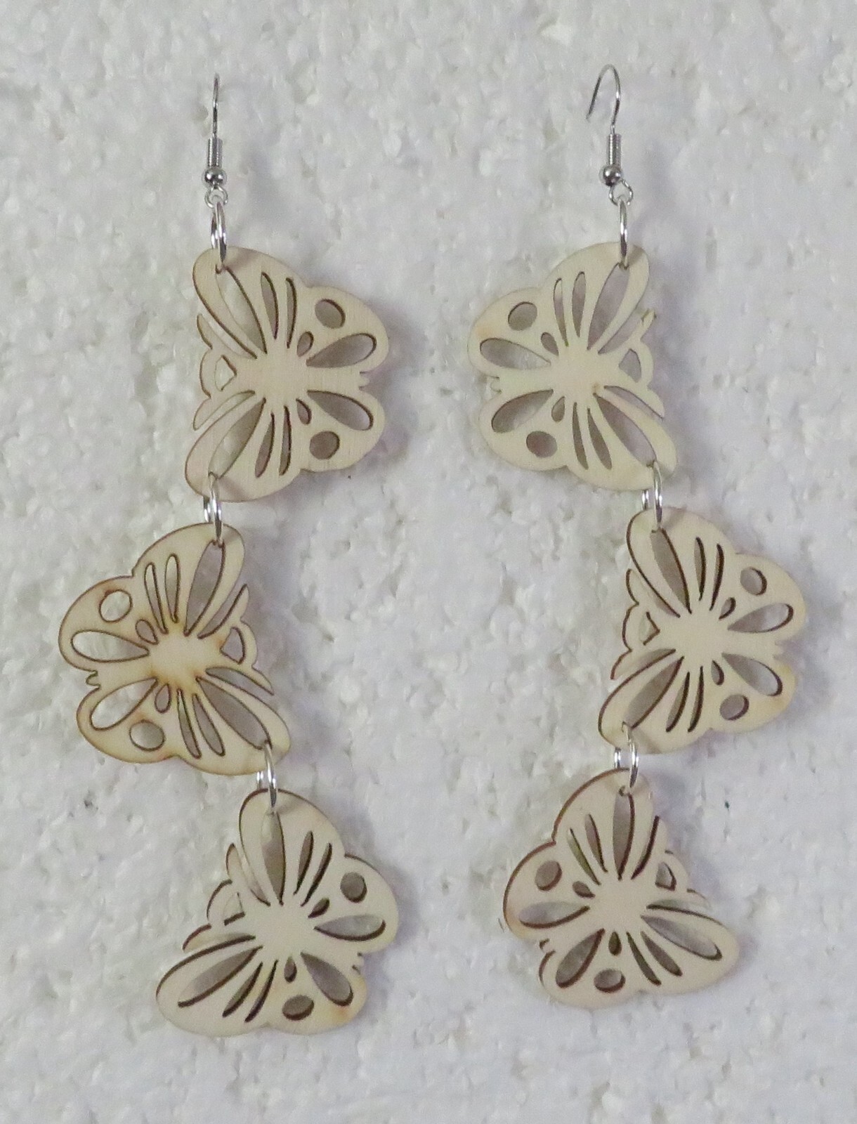 Natural Wood Butterfly Earrings Three Laser Cut 4″ Dangle