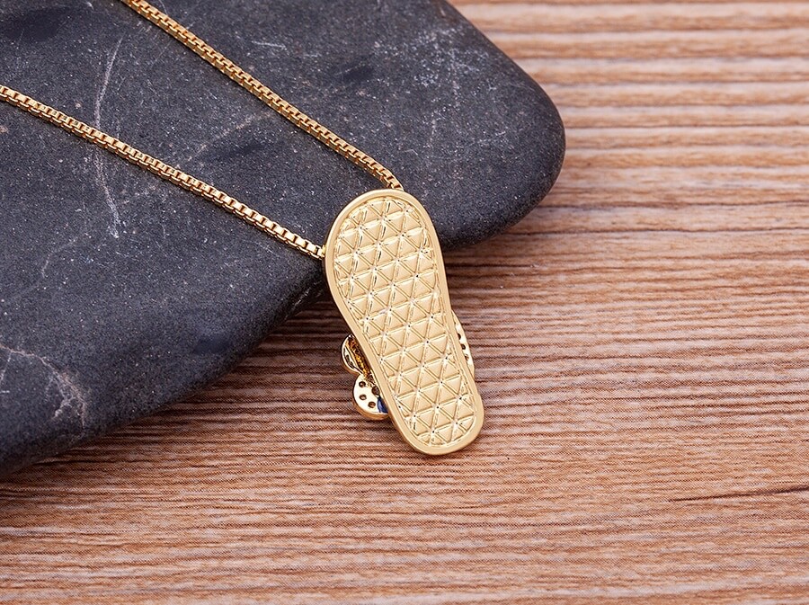Fashion Jewelry Gold Cubic Zircon Slipper Sandal Evil Eye Pendant Necklace 1-216