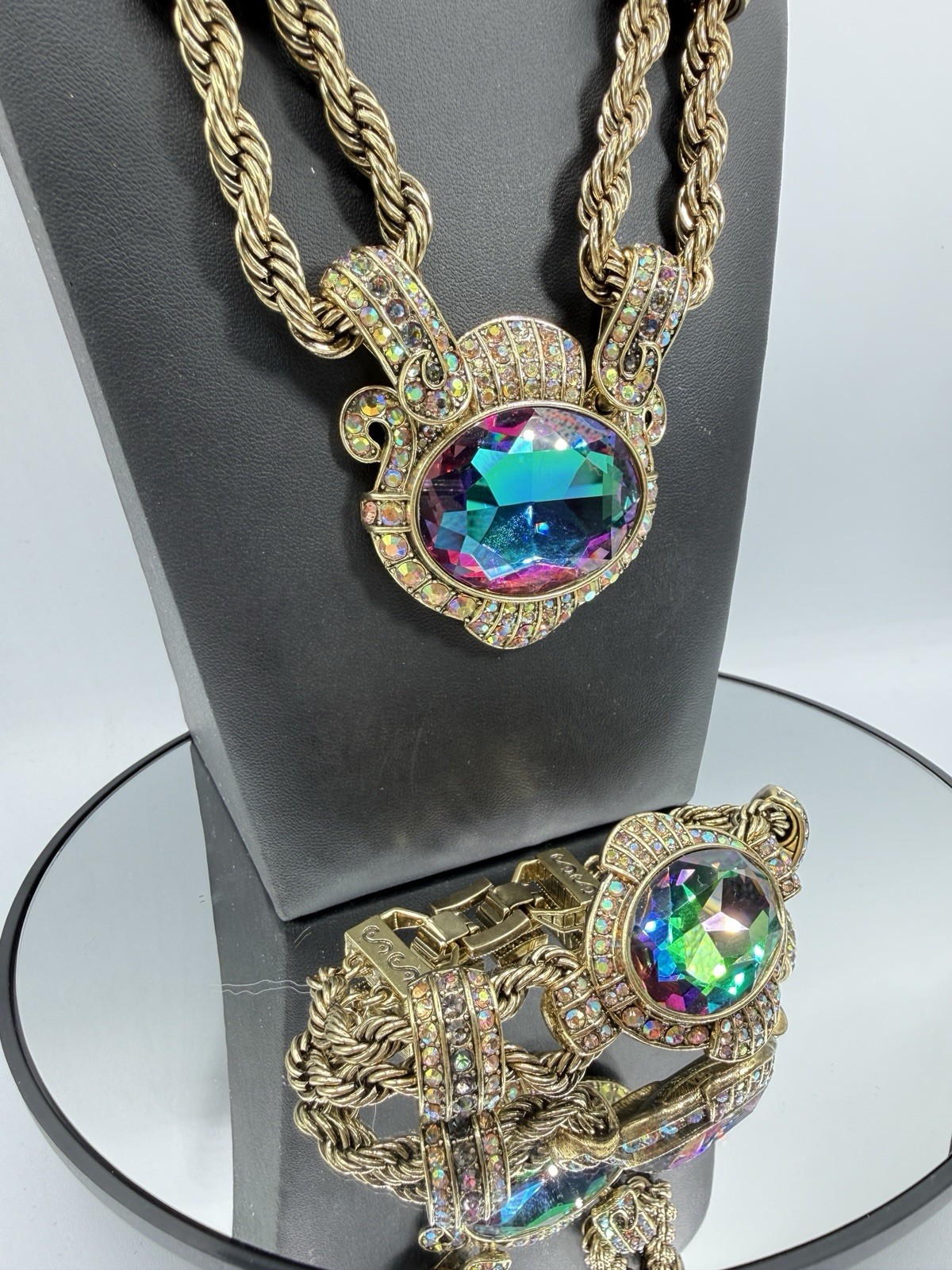 Heidi Daus Chain Of Events AURORA BOREALIS Necklace Bracelet Jewelry Set OF 2