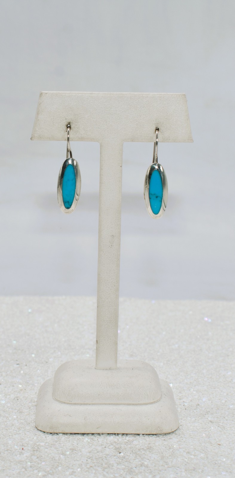 Simulated Turquoise Sterling Silver Dangle/Drop Earrings 1-1/4 inch
