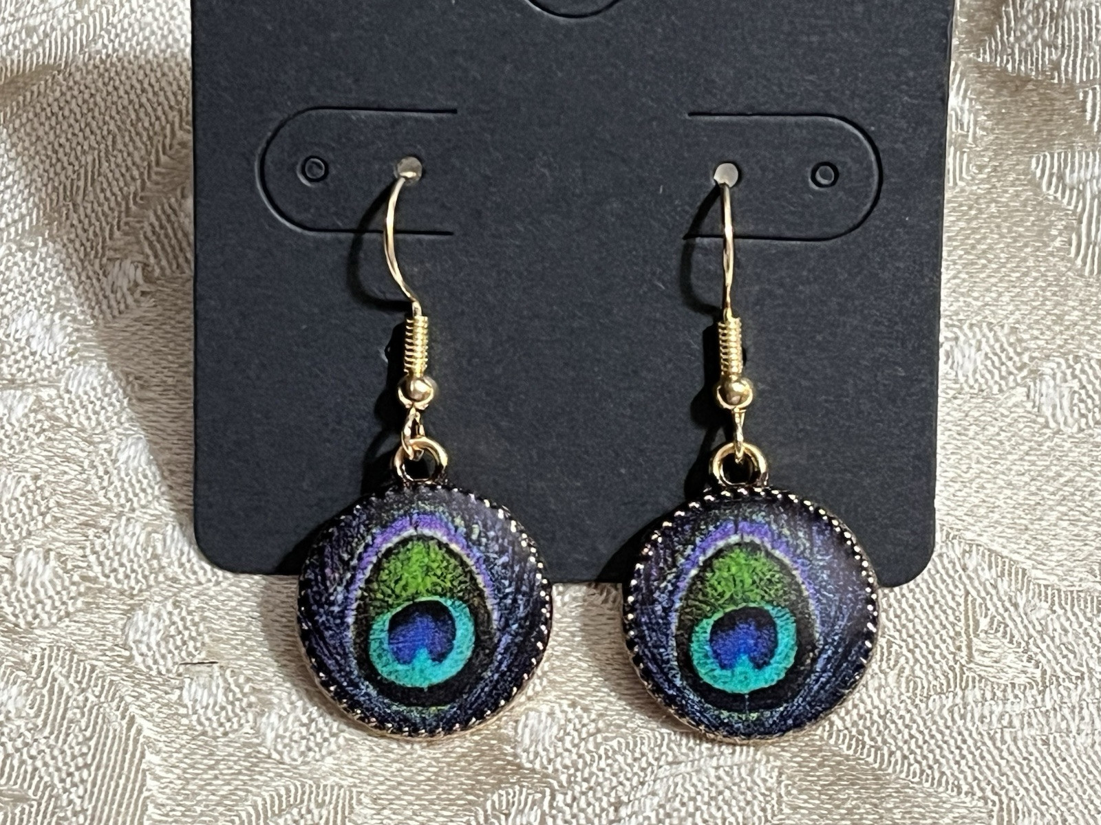 Retro Peacock Gold Enamel Round Drop Dangle Bohemian Fashion Earring Set