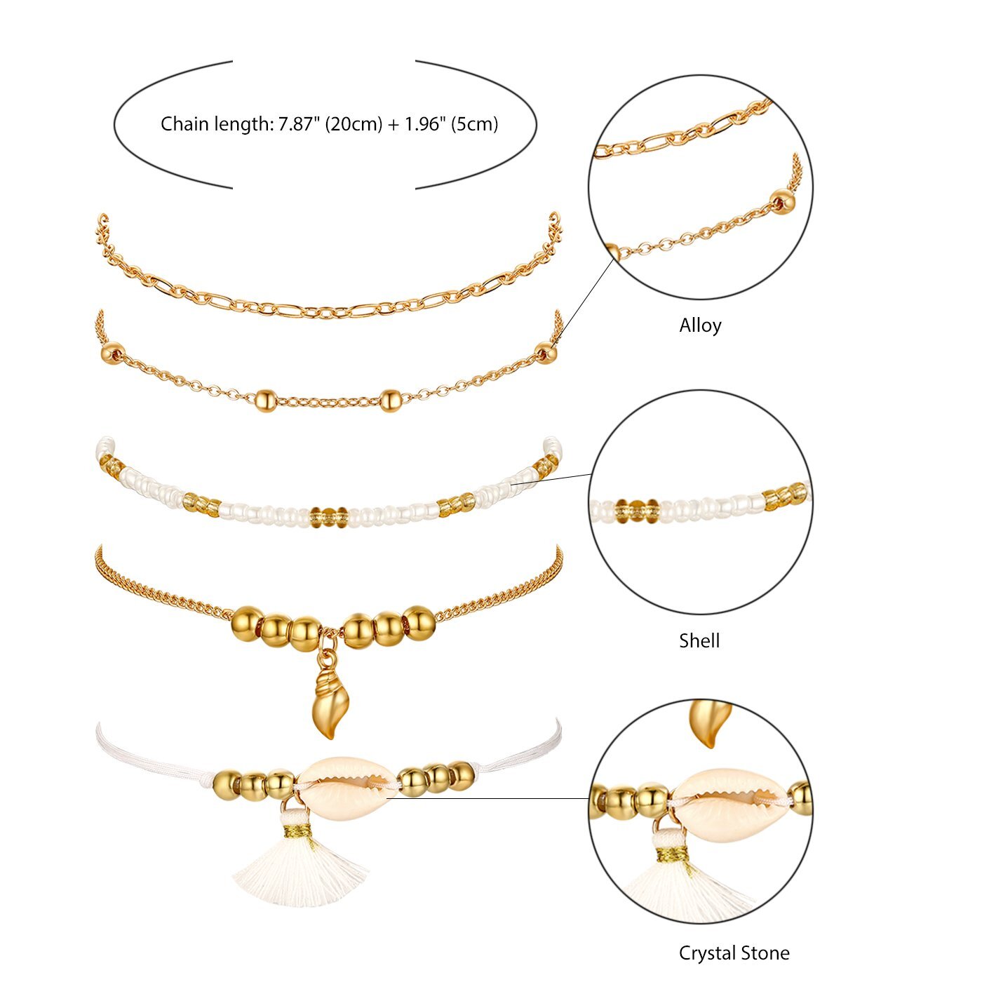 Fashion Women Boho Shell Star Ankle Bracelet Beaded Adjustable Beach Anklet Set