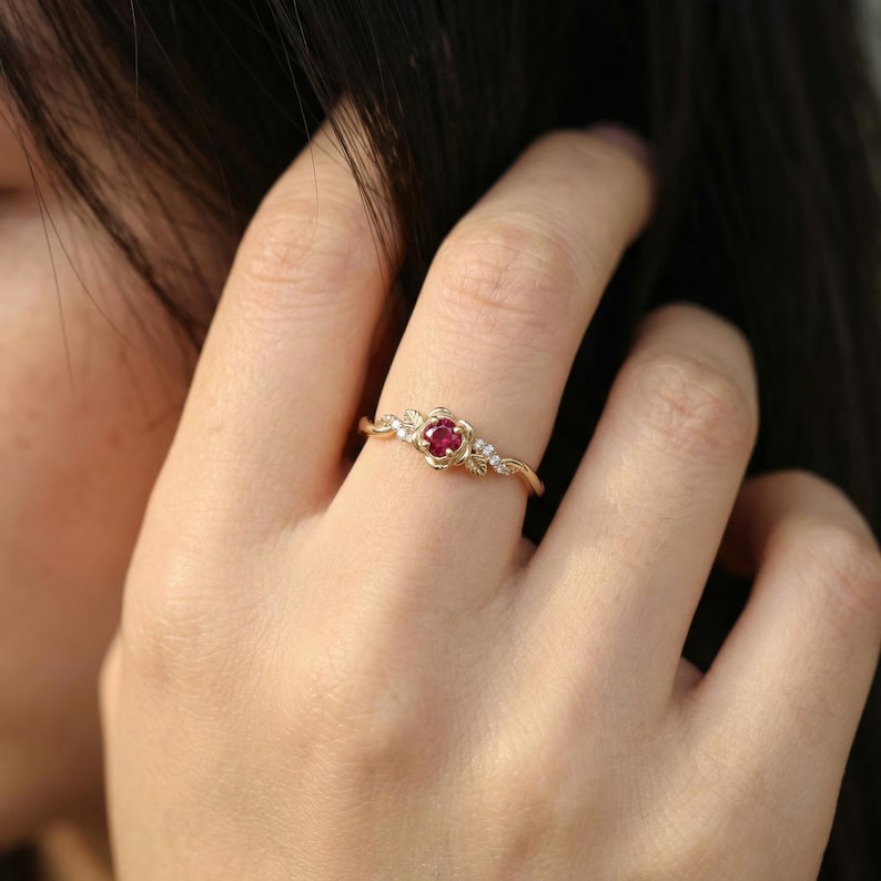 2.39 Ct Round Cut Simulated Ruby Women Engagement Ring 14k Yellow Gold Plated