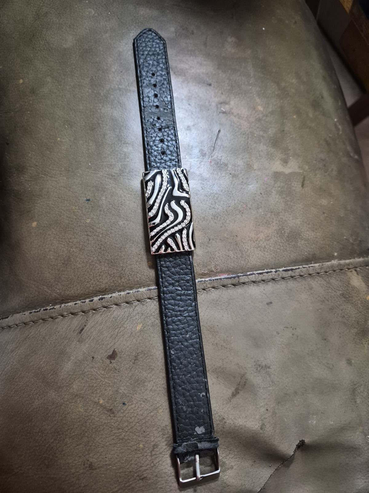 Lia Sophia Fierce Zebra Bracelet Black Enamel Silver Tone Rhinestone Crystal