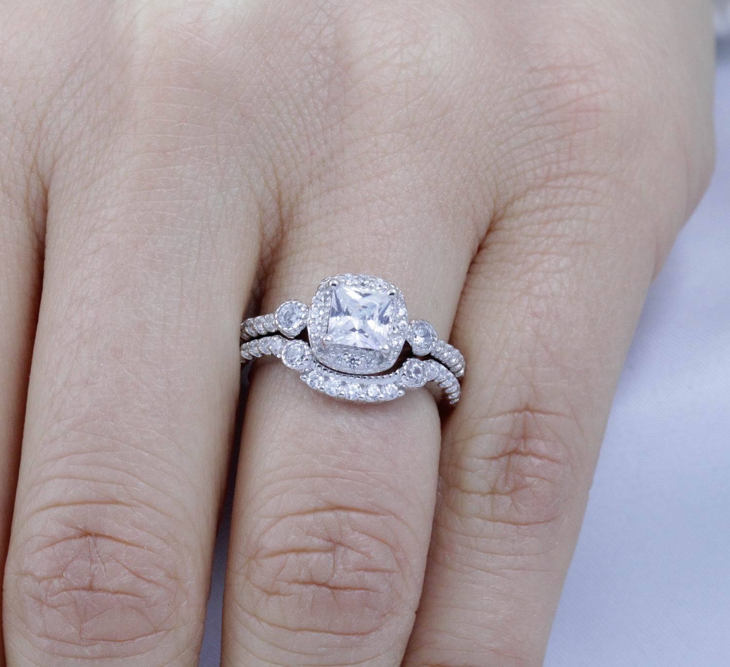 925 Sterling Silver Cz Wedding Band Engagement Rings Set Women Size 2.5-15 S67