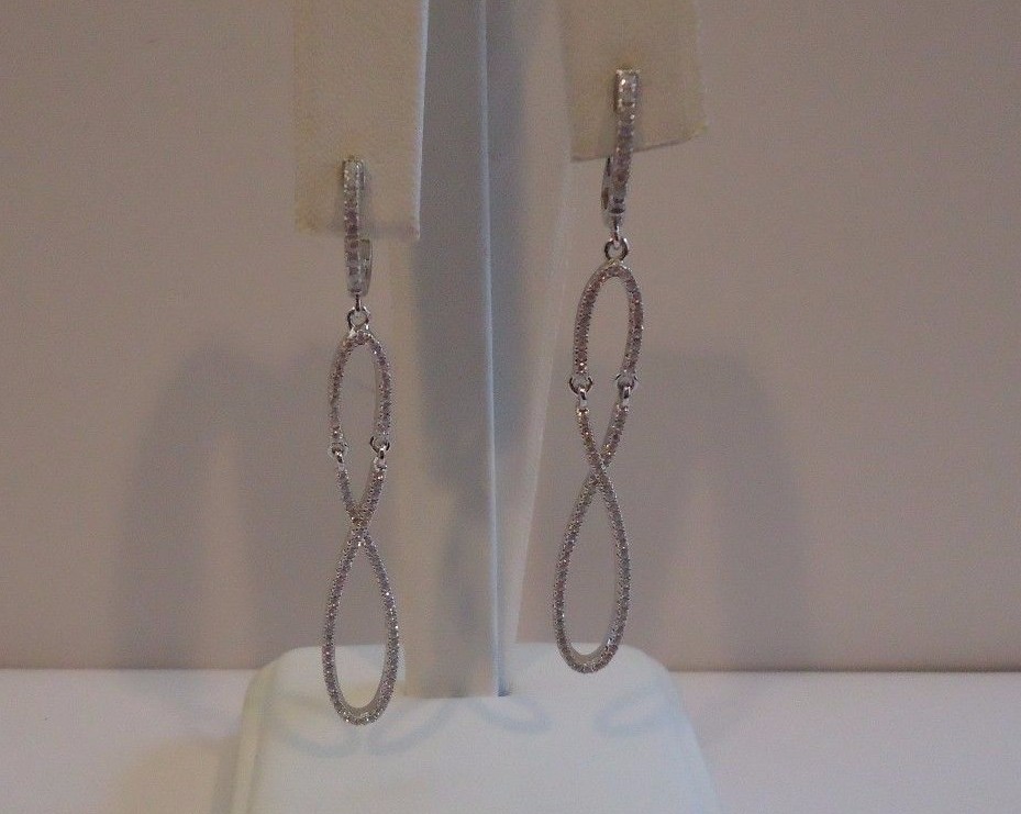 925 STERLING SILVER LADIES DANGLING FIGURE 8 EARRINGS W/ LAB CREATED DIAMONDS