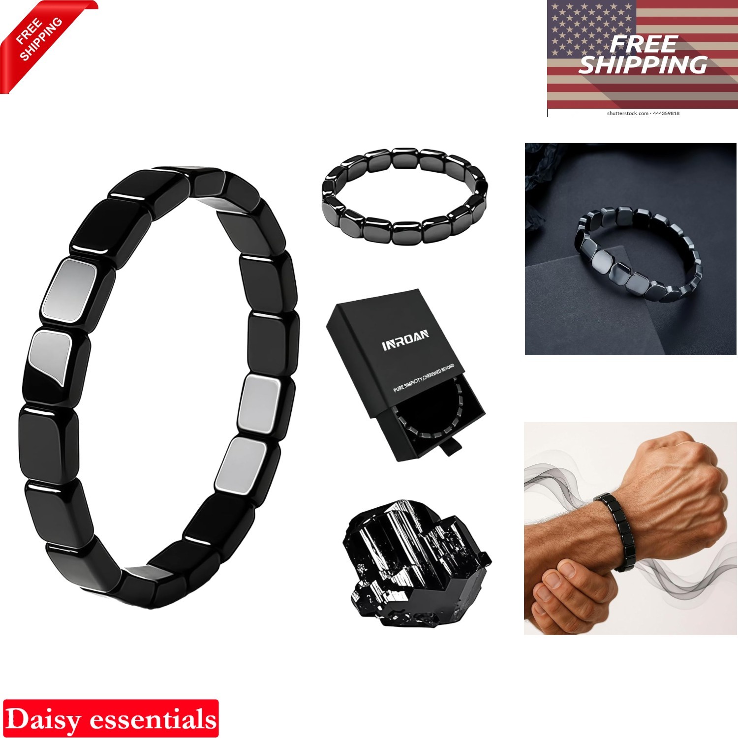 Hematite Bracelet for Men Natural Stone Beads Elastic Therapy Confidence Gift