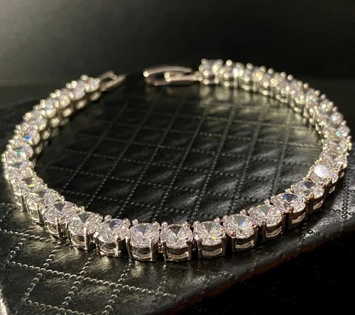 18k White Gold Plated 5mm Round Simulated Diamond Tennis Bracelet Bridal Jewelry