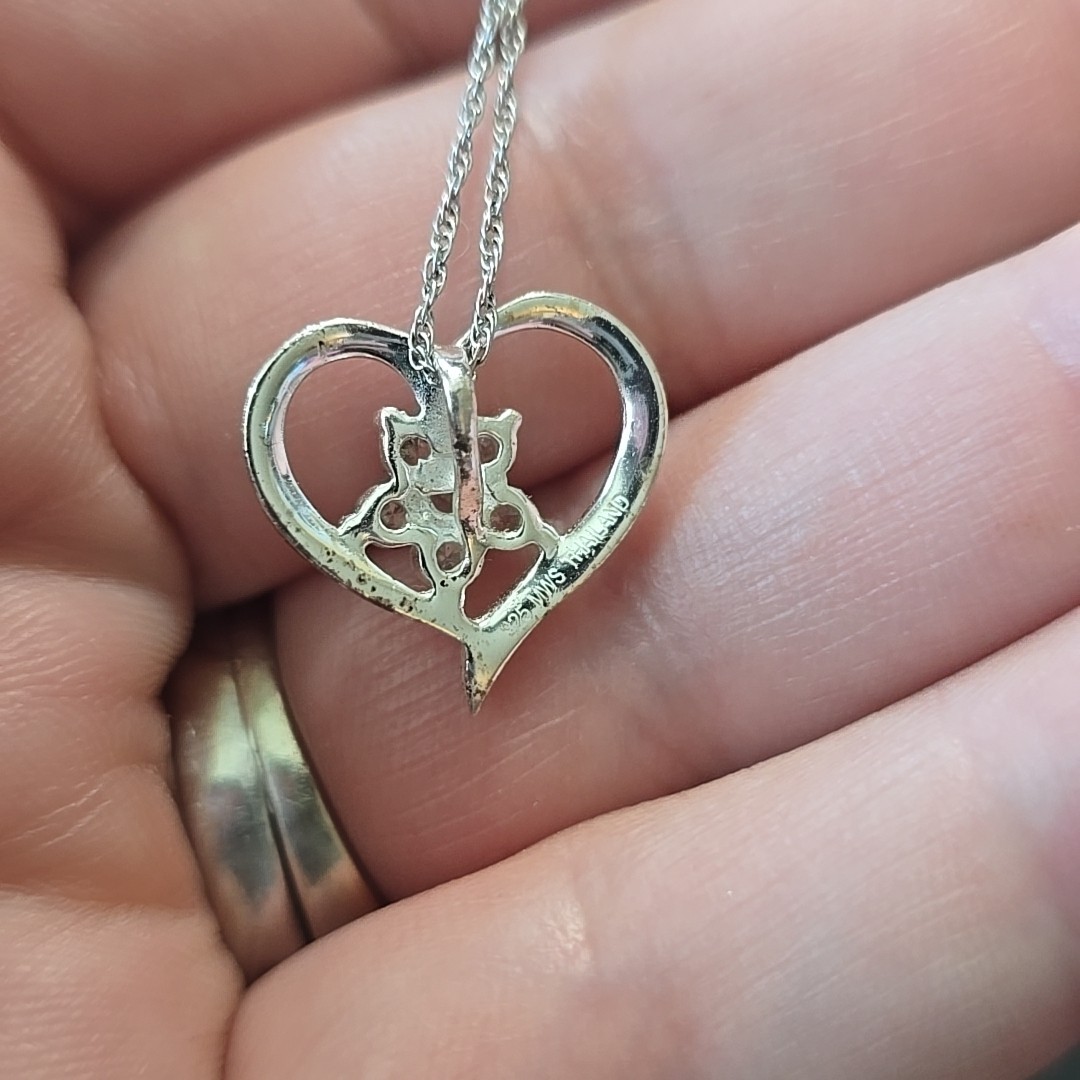 MWS Sterling Silver Open Heart with CZ Flower Pendant 18″ Necklace Zales Sterlin