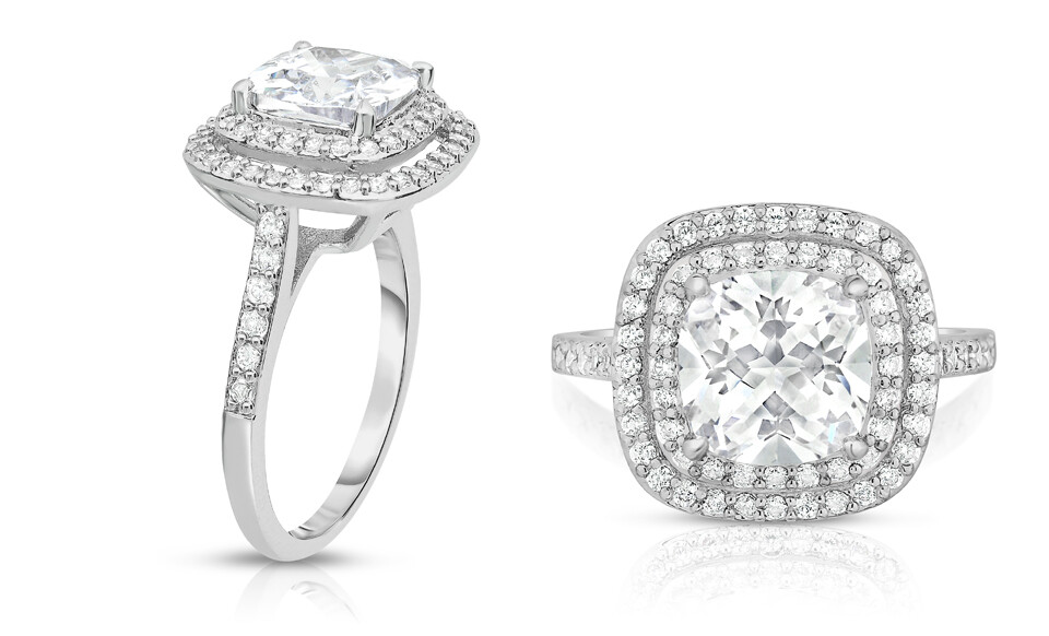 Pave Princess-Cut Cubic Zirconia 925 Sterling Silver Engagement Ring Women/Girls
