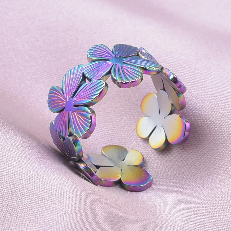 2PCS Stainless Steel Ring Leaf Water Droplet Adjustable Gold Plated Jewelry