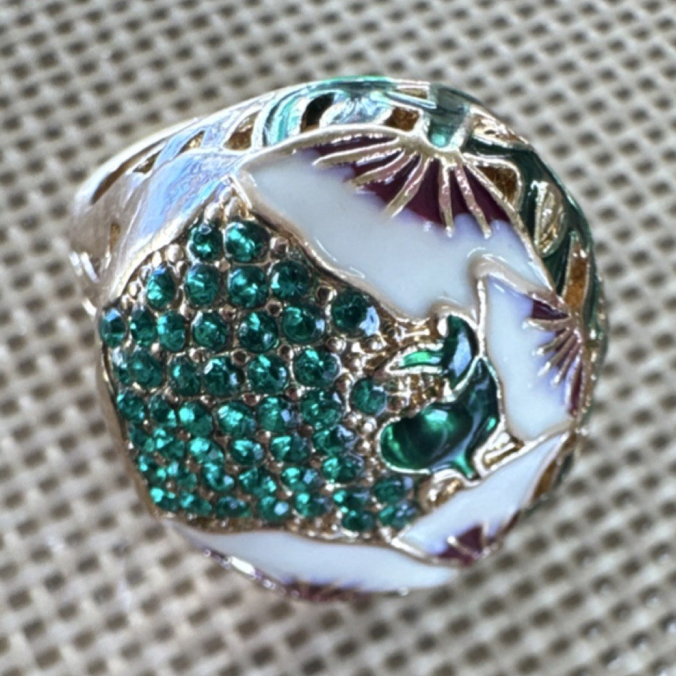 Multicolor Enamel Cocktail Ring Green Simulated Crystal Cluster Round Size 7